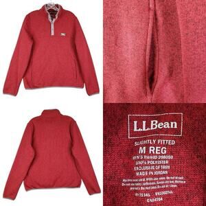 LL Bean Sweater Mens Size Medium M Red Fleece Quarter Snap Long Sleeve